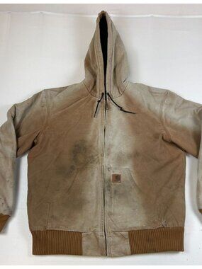 Carhartt Men Medium J130 BRN Active Jacket Brown Quilted Flannel Distressed